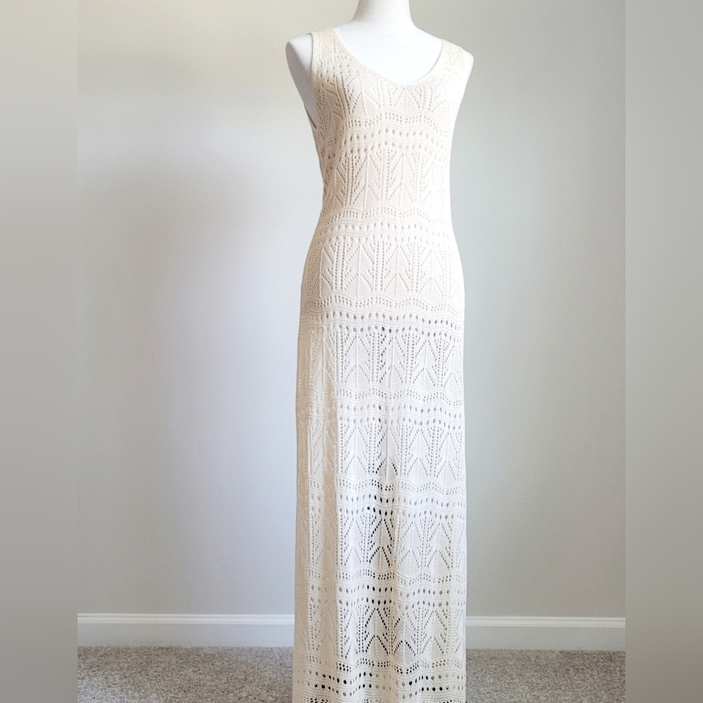 NWT VS LASCANA Semi-sheer Knit Ivory Maxi Dress, Size 8 - Picture 8 of 8